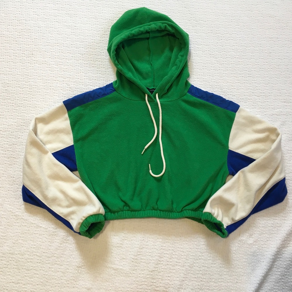 Forever 21 Cropped Med Fleece Hoodie‎ Colorblock Long Sleeve Street